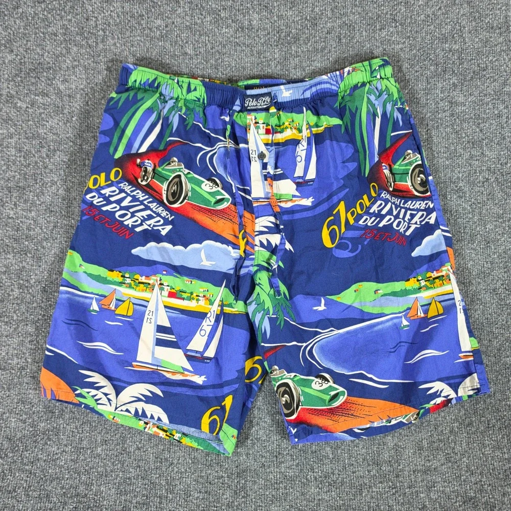 Polo Ralph Lauren Riviera Du Port Sleep Shorts Mens XL Blue Graphic Racing Sail